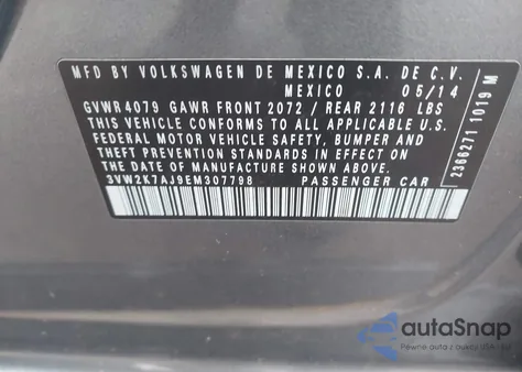 2014 Volkswagen Jetta 2.0L S z USA, uszkodzony, nr VIN 3VW2K7AJ9EM307798